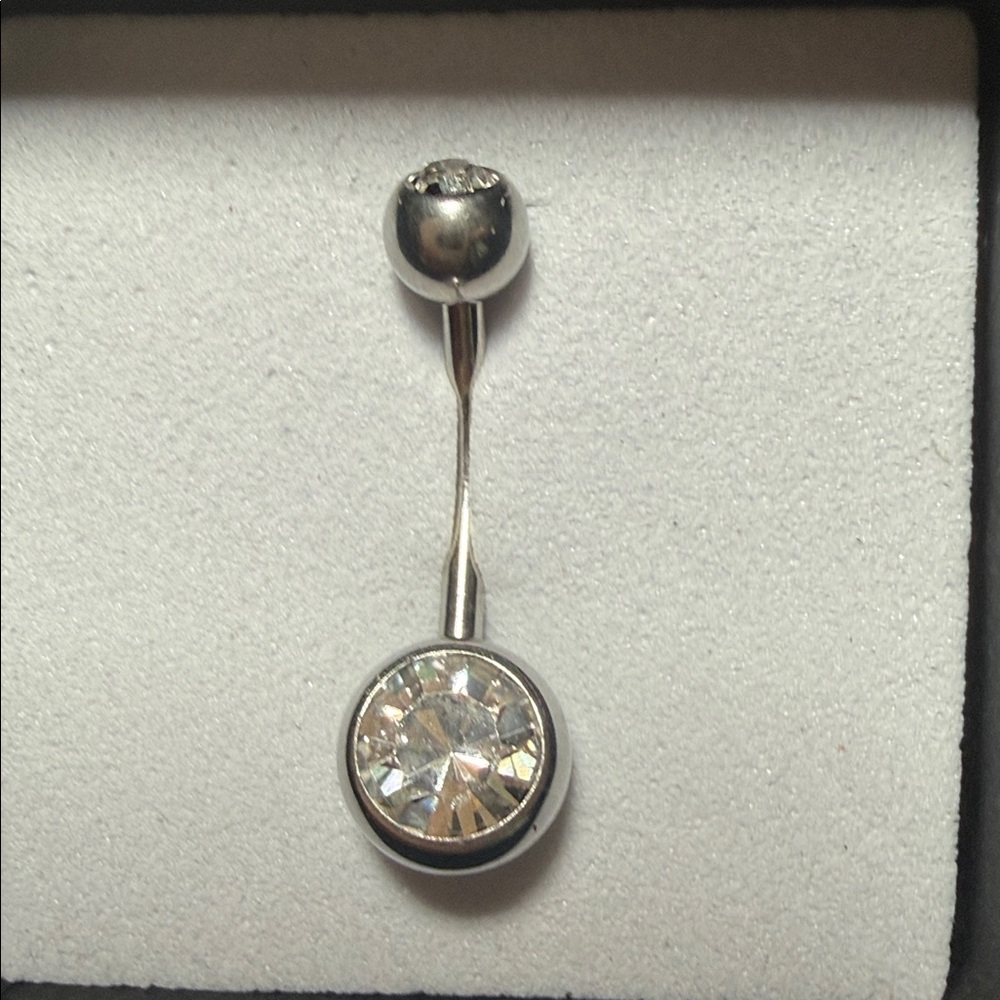 Silver 16g Belly Button Ring with Clear Gem